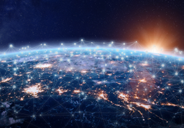 Night time skyline of city with interconnectivity photo